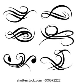 Decorative monograms and calligraphic borders. Template signage, logos, labels, stickers, cards. Graphic design page. Classic design elements for wedding invitations