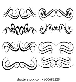 Decorative monograms and calligraphic borders. Template signage, logos, labels, stickers, cards. Graphic design page. Classic design elements for wedding invitations
