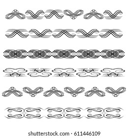 Decorative monograms and calligraphic borders. Template signage, logos, labels, stickers, cards. Graphic design page. Classic design elements for wedding invitations.