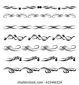 Decorative monograms and calligraphic borders. Template signage, logos, labels, stickers, cards. Graphic design page. Classic design elements for wedding invitations.