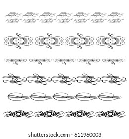 Decorative monograms and calligraphic borders. Template signage, logos, labels, stickers, cards. Graphic design page. Classic design elements for wedding invitations