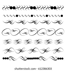 Decorative monograms and calligraphic borders. Template signage, logos, labels, stickers, cards. Graphic design page. Classic design elements for wedding invitations