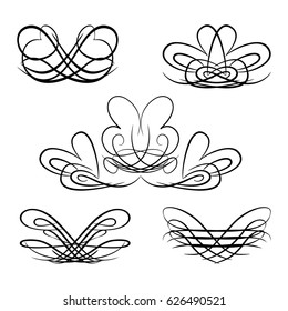  Decorative monograms and calligraphic borders. Template signage, logos, labels, stickers, cards. Graphic design page. Classic design elements for wedding invitations