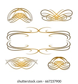 Decorative monograms and calligraphic borders. Template signage, logos, labels, stickers, cards. Graphic design page. Classic design elements for wedding invitations