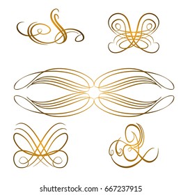 Decorative monograms and calligraphic borders. Template signage, logos, labels, stickers, cards. Graphic design page. Classic design elements for wedding invitations