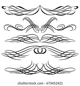 Decorative monograms and calligraphic borders. Template signage, logos, labels, stickers, cards. Graphic design page. Classic design elements for wedding invitations.