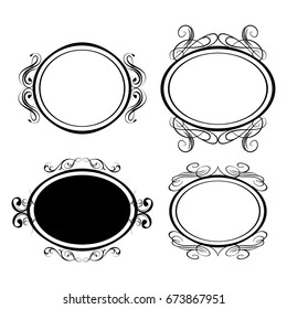 Decorative monograms and calligraphic borders. Template signage, logos, labels, stickers, cards. Graphic design page. Classic design elements for wedding invitations