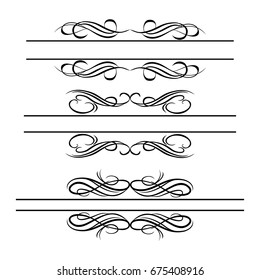 Decorative monograms and calligraphic borders. Template signage, logos, labels, stickers, cards. Graphic design page. Classic design elements for wedding invitations