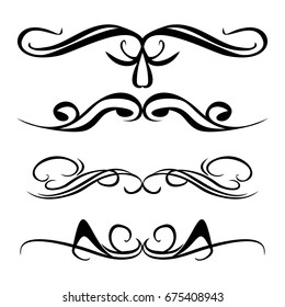Decorative monograms and calligraphic borders. Template signage, logos, labels, stickers, cards. Graphic design page. Classic design elements for wedding invitations