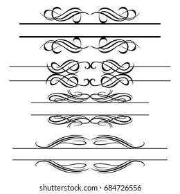 Decorative monograms and calligraphic borders. Template signage, logos, labels, stickers, cards. Graphic design page. Classic design elements for wedding invitations