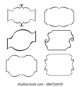 Decorative monograms and calligraphic borders. Template signage, logos, labels, stickers, cards. Graphic design page. Classic design elements for wedding invitations