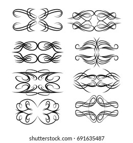  Decorative monograms and calligraphic borders. Template signage, logos, labels, stickers, cards. Graphic design page. Classic design elements for wedding invitations