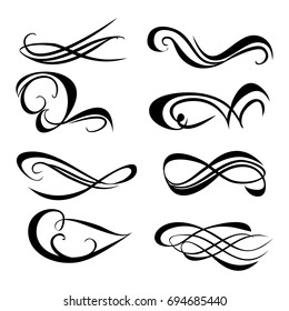 Decorative monograms and calligraphic borders. Template signage, logos, labels, stickers, cards. Graphic design page. Classic design elements for wedding invitations
