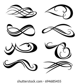 Decorative monograms and calligraphic borders. Template signage, logos, labels, stickers, cards. Graphic design page. Classic design elements for wedding invitations
