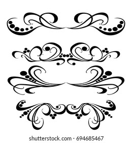 Decorative monograms and calligraphic borders. Template signage, logos, labels, stickers, cards. Graphic design page. Classic design elements for wedding invitations

