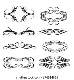 Decorative monograms and calligraphic borders. Template signage, logos, labels, stickers, cards. Graphic design page. Classic design elements for wedding invitations