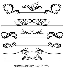 Decorative monograms and calligraphic borders. Template signage, logos, labels, stickers, cards. Graphic design page. Classic design elements for wedding invitations
