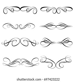 Decorative monograms and calligraphic borders. Template signage, logos, labels, stickers, cards. Graphic design page. Classic design elements for wedding invitations.