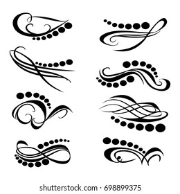 Decorative monograms and calligraphic borders. Template signage, logos, labels, stickers, cards. Graphic design page. Classic design elements for wedding invitations