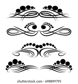 Decorative monograms and calligraphic borders. Template signage, logos, labels, stickers, cards. Graphic design page. Classic design elements for wedding invitations