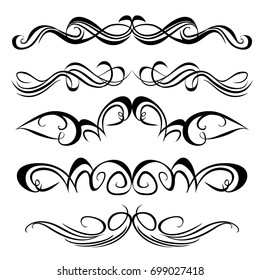 Decorative monograms and calligraphic borders. Template signage, logos, labels, stickers, cards. Graphic design page. Classic design elements for wedding invitations