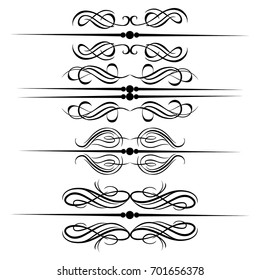 Decorative monograms and calligraphic borders. Template signage, logos, labels, stickers, cards. Graphic design page. Classic design elements for wedding invitations