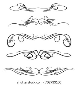 Decorative monograms and calligraphic borders. Template signage, logos, labels, stickers, cards. Graphic design page. Classic design elements for wedding invitations