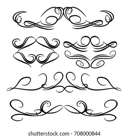 Decorative monograms and calligraphic borders. Template signage, logos, labels, stickers, cards. Graphic design page. Classic design elements for wedding invitations