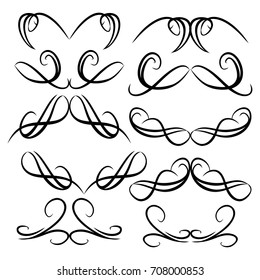 Decorative monograms and calligraphic borders. Template signage, logos, labels, stickers, cards. Graphic design page. Classic design elements for wedding invitations