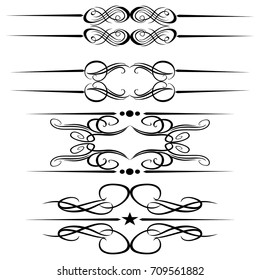 Decorative monograms and calligraphic borders. Template signage, logos, labels, stickers, cards. Graphic design page. Classic design elements for wedding invitations