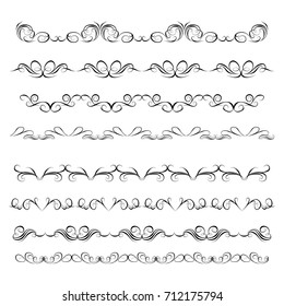 Decorative monograms and calligraphic borders. Template signage, logos, labels, stickers, cards. Graphic design page. Classic design elements for wedding invitations