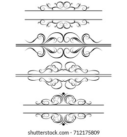 Decorative monograms and calligraphic borders. Template signage, logos, labels, stickers, cards. Graphic design page. Classic design elements for wedding invitations