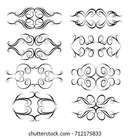 Decorative monograms and calligraphic borders. Template signage, logos, labels, stickers, cards. Graphic design page. Classic design elements for wedding invitations