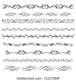 Decorative monograms and calligraphic borders. Template signage, logos, labels, stickers, cards. Graphic design page. Classic design elements for wedding invitations