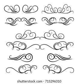 Decorative monograms and calligraphic borders. Template signage, logos, labels, stickers, cards. Graphic design page. Classic design elements for wedding invitations