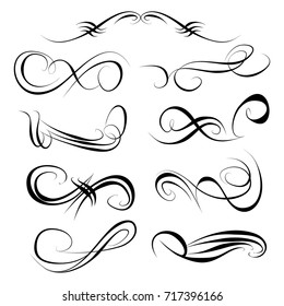 Decorative monograms and calligraphic borders. Template signage, logos, labels, stickers, cards. Graphic design page. Classic design elements for wedding invitations