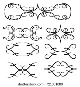 Decorative monograms and calligraphic borders. Template signage, logos, labels, stickers, cards. Graphic design page. Classic design elements for wedding invitations