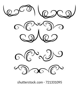 Decorative monograms and calligraphic borders. Template signage, logos, labels, stickers, cards. Graphic design page. Classic design elements for wedding invitations