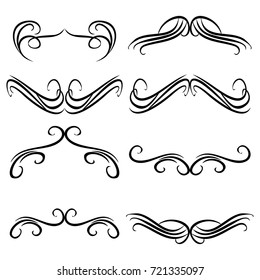 Decorative monograms and calligraphic borders. Template signage, logos, labels, stickers, cards. Graphic design page. Classic design elements for wedding invitations