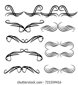 Decorative monograms and calligraphic borders. Template signage, logos, labels, stickers, cards. Graphic design page. Classic design elements for wedding invitations