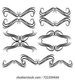 Decorative monograms and calligraphic borders. Template signage, logos, labels, stickers, cards. Graphic design page. Classic design elements for wedding invitations