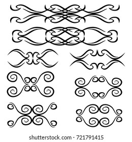 Decorative monograms and calligraphic borders. Template signage, logos, labels, stickers, cards. Graphic design page. Classic design elements for wedding invitations