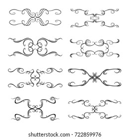 Decorative monograms and calligraphic borders. Template signage, logos, labels, stickers, cards. Graphic design page. Classic design elements for wedding invitations