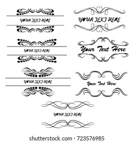 Decorative monograms and calligraphic borders. Template signage, logos, labels, stickers, cards. Graphic design page. Classic design elements for wedding invitations