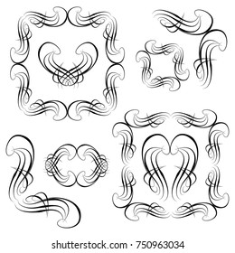  Decorative monograms and calligraphic borders. Template signage, logos, labels, stickers, cards. Graphic design page. Classic design elements for wedding invitations.