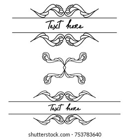 Decorative monograms and calligraphic borders. Template signage, logos, labels, stickers, cards. Graphic design page. Classic design elements for wedding invitations.