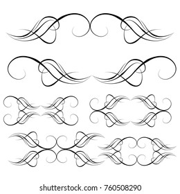  Decorative monograms and calligraphic borders. Template signage, logos, labels, stickers, cards. Graphic design page. Classic design elements for wedding invitations