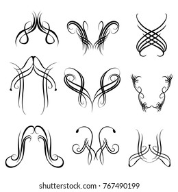 Decorative monograms and calligraphic borders. Template signage, logos, labels, stickers, cards. Graphic design page. Classic design elements for wedding invitations