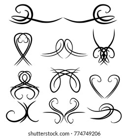 Decorative monograms and calligraphic borders. Template signage, logos, labels, stickers, cards. Graphic design page. Classic design elements for wedding invitations.
