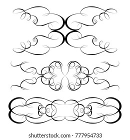 Decorative monograms and calligraphic borders. Template signage, logos, labels, stickers, cards. Graphic design page. Classic design elements for wedding invitations